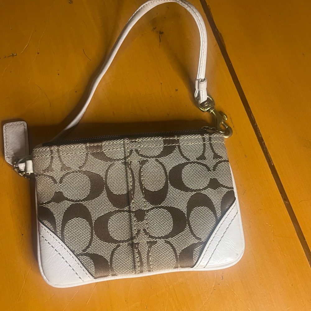 Coach Brown and White Signature Wristlet - Picture 12 of 13
